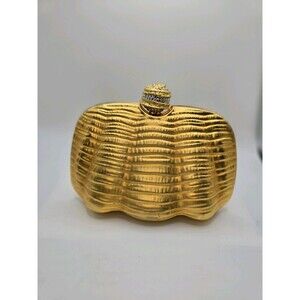 Gold Tone Metallic Shell Clutch / Evening Bag   Hard Case Chain Strap MERMAID